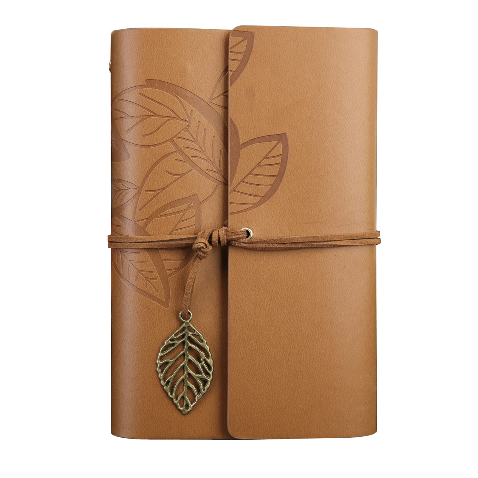 NectaRoy Vintage Retro PU Leather Cover Notebook Journal Diary, Leaf Pattern Spiral Blank String Daily Notepad, Kraft Paper, Retro Pendants, Classic Embossed, Loose Leaf