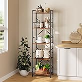 Dunatou 5-Tier Bookshelf, Tall Bookcase with 5 Open Shelves, Metal and Wood Office Book Shelf Bookcase, Standing Storage Organizer Shelf for Bedroom Living Room, Rustic Brown