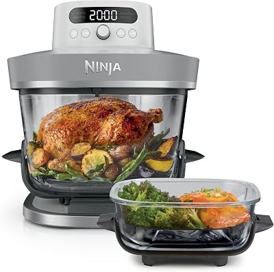 CRISPi PRO XL, Friteuse sans huile en verre, 5 modes de cuisson prédéfinis, avec contenants en verre CleanCrisp de 5,7 l et 2,3 l, couvercles de rangement, Blanc AS090EUWH