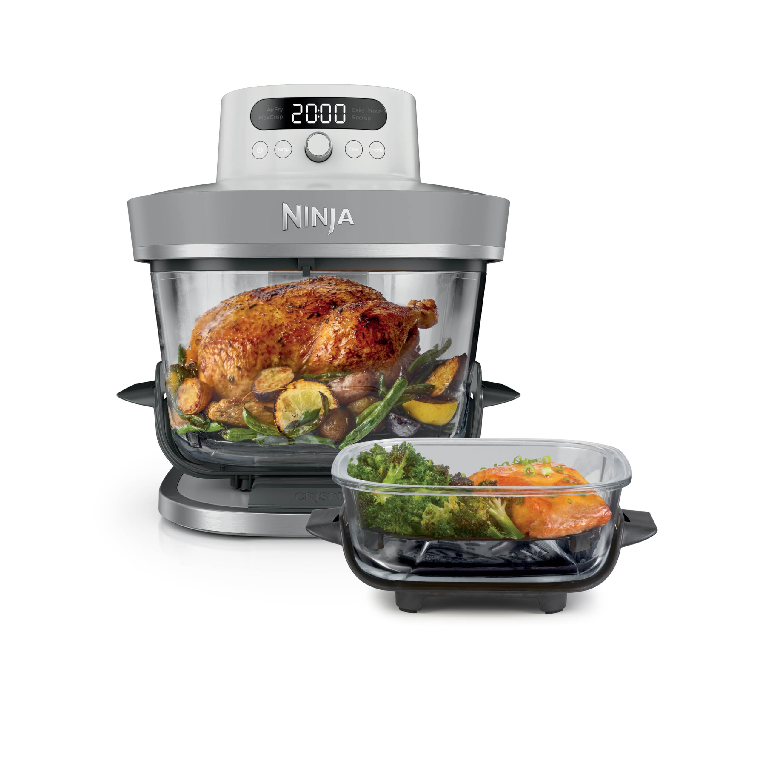 Ninja CRISPi PRO XL Glas-Heißluftfritteuse (Air-Fryer), 5 voreingestellte Zubereitungsfunktionen, inkl. CleanCrisp-Glasbehälter (5,7 l und 2,3 l) und Aufbewahrungsdeckel, Weiß AS090EUWH