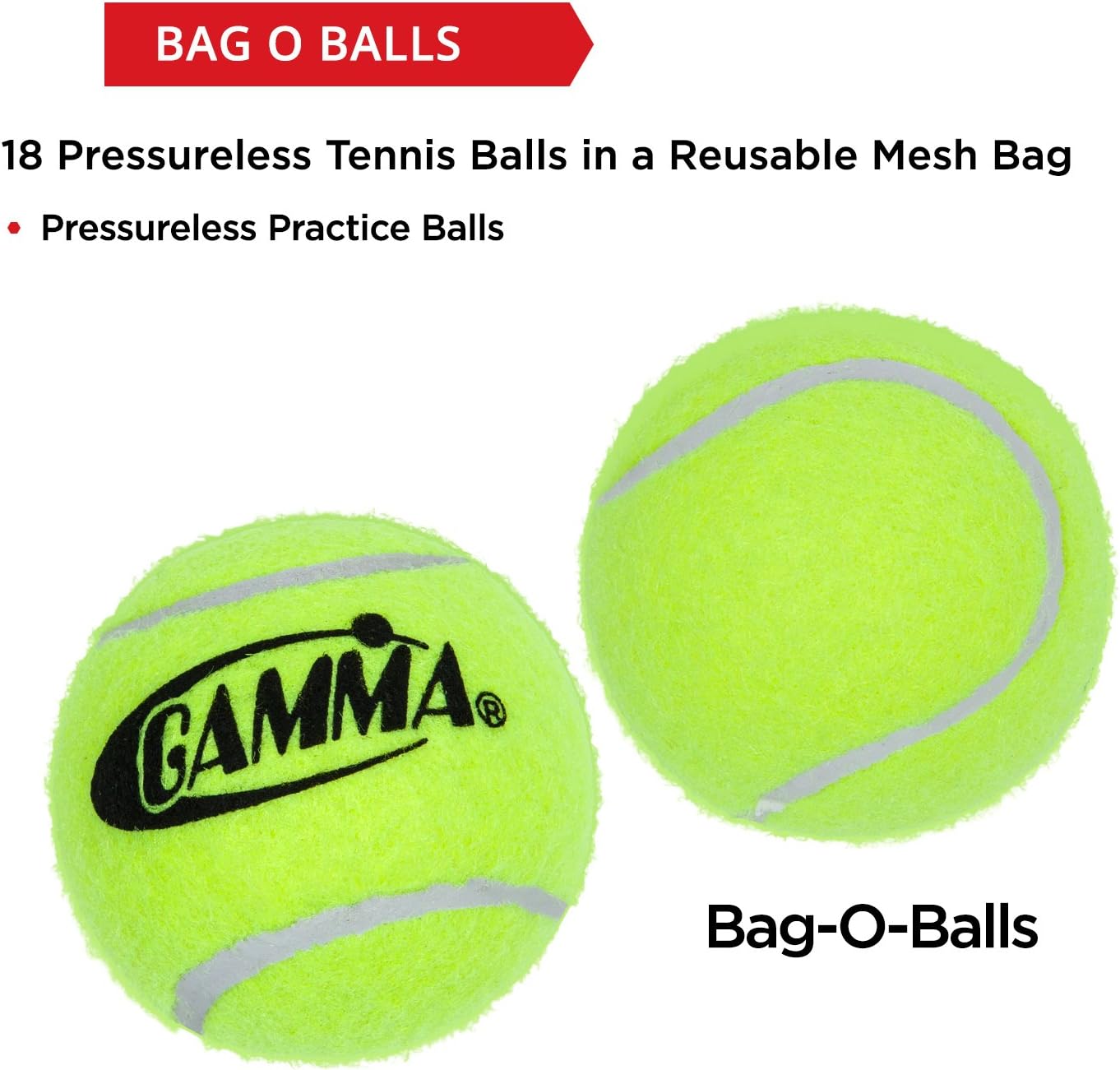 Gamma Bag of Pressureless Tennis Balls - Sturdy & Reuseable Mesh Bag with Drawstring for Easy Transport - Bag-O-Balls (18-Pack of Balls, Yellow) : Tennis Balls : Sports & Outdoors
