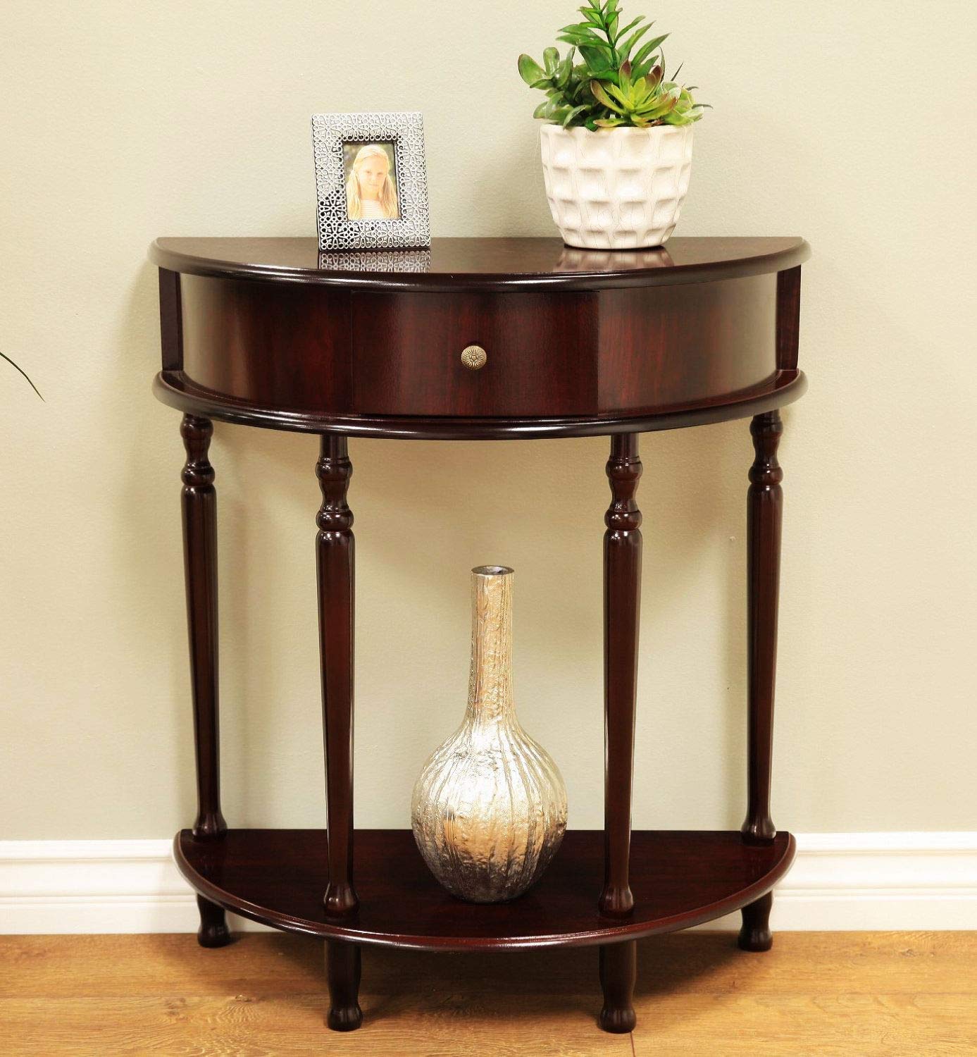 Top Quality555 Half Moon Console Table Wooden End Side With Shelf