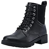 Vepose Women's Black Ankle Boots, Combat Lace up