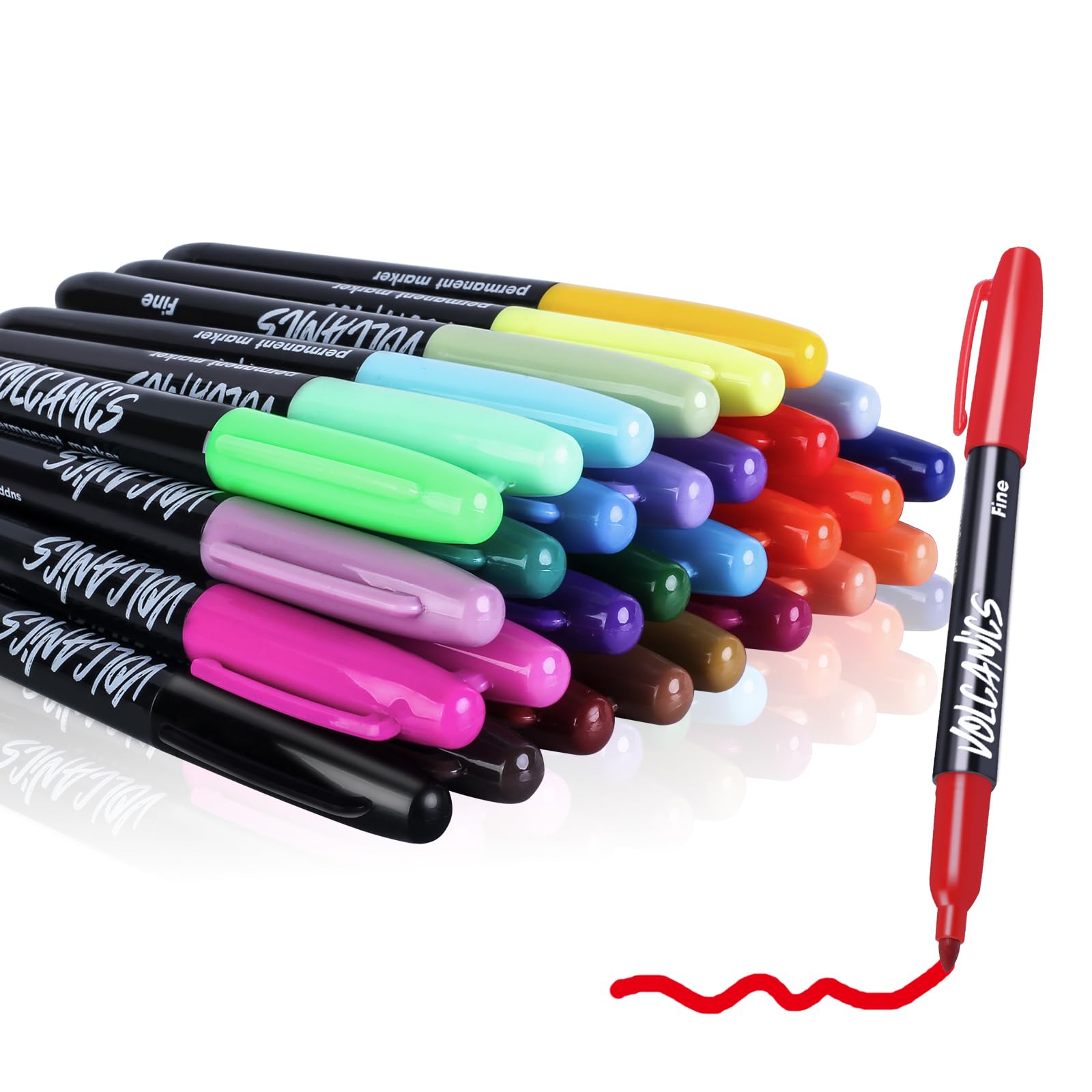 Volcanics Permanent Markers 30 Pack, Assorted Colors for Bold, Long-Lasting Marks - Ideal for Arts, Crafts, Labeling, and Office Use