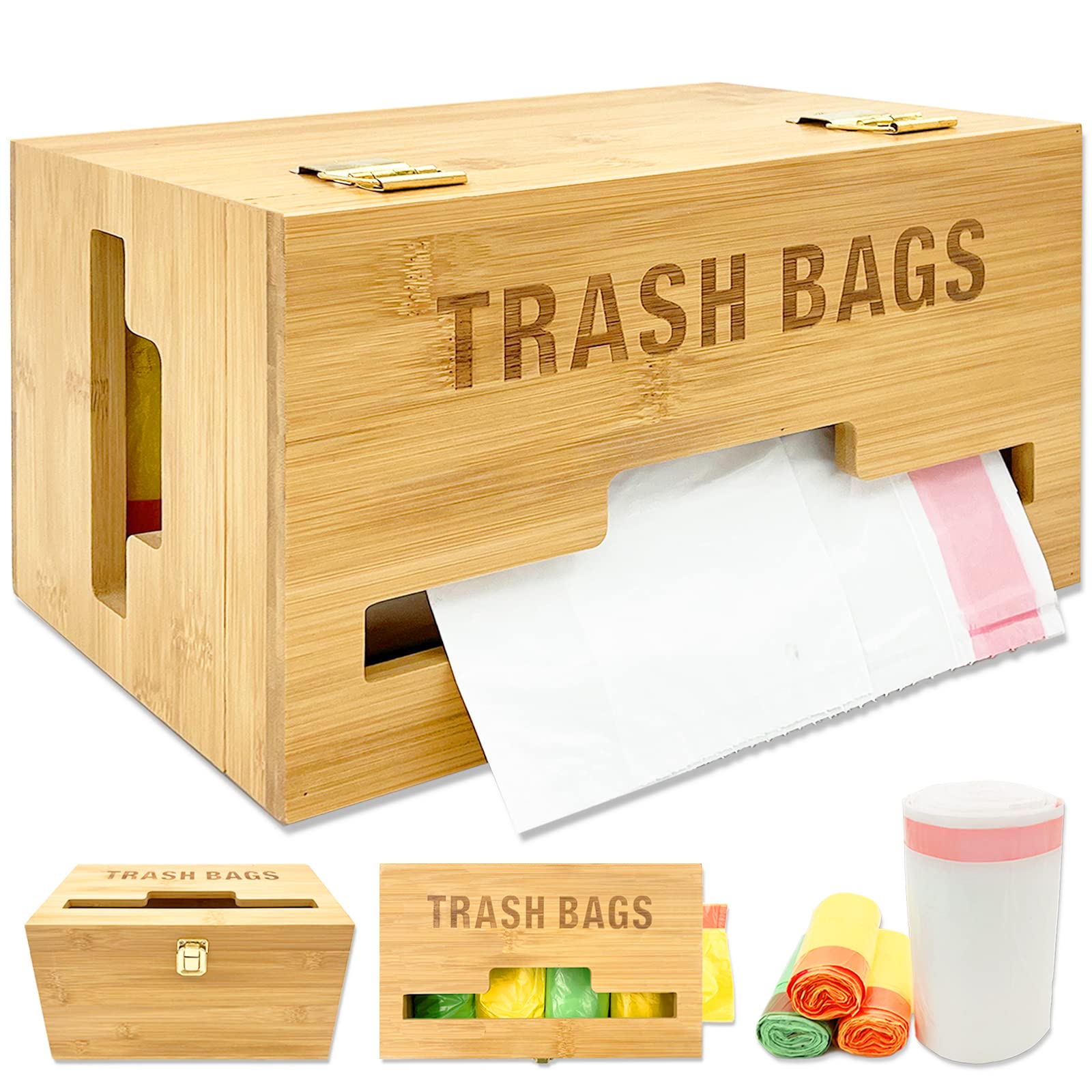 Photo 1 of Trash Bag Dispenser with Handles, Garbage Bag Holder for Standard 13/30 Gallon Rolls Less Than 80 Bags, Kitchen Laundry Trash Bag Organizer, Wall Mounted/On Countertop/Under-Sink