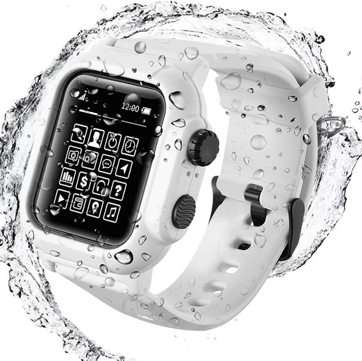 Waterproof Case with Band Compatible for Apple Watch Series 3 2 42mm & Series 4 5 6 SE 44mm, Soft Silicone Band Loop with Case IP68 Rough Waterproof, Shockproof for iWatch 42mm 44mm Case Band