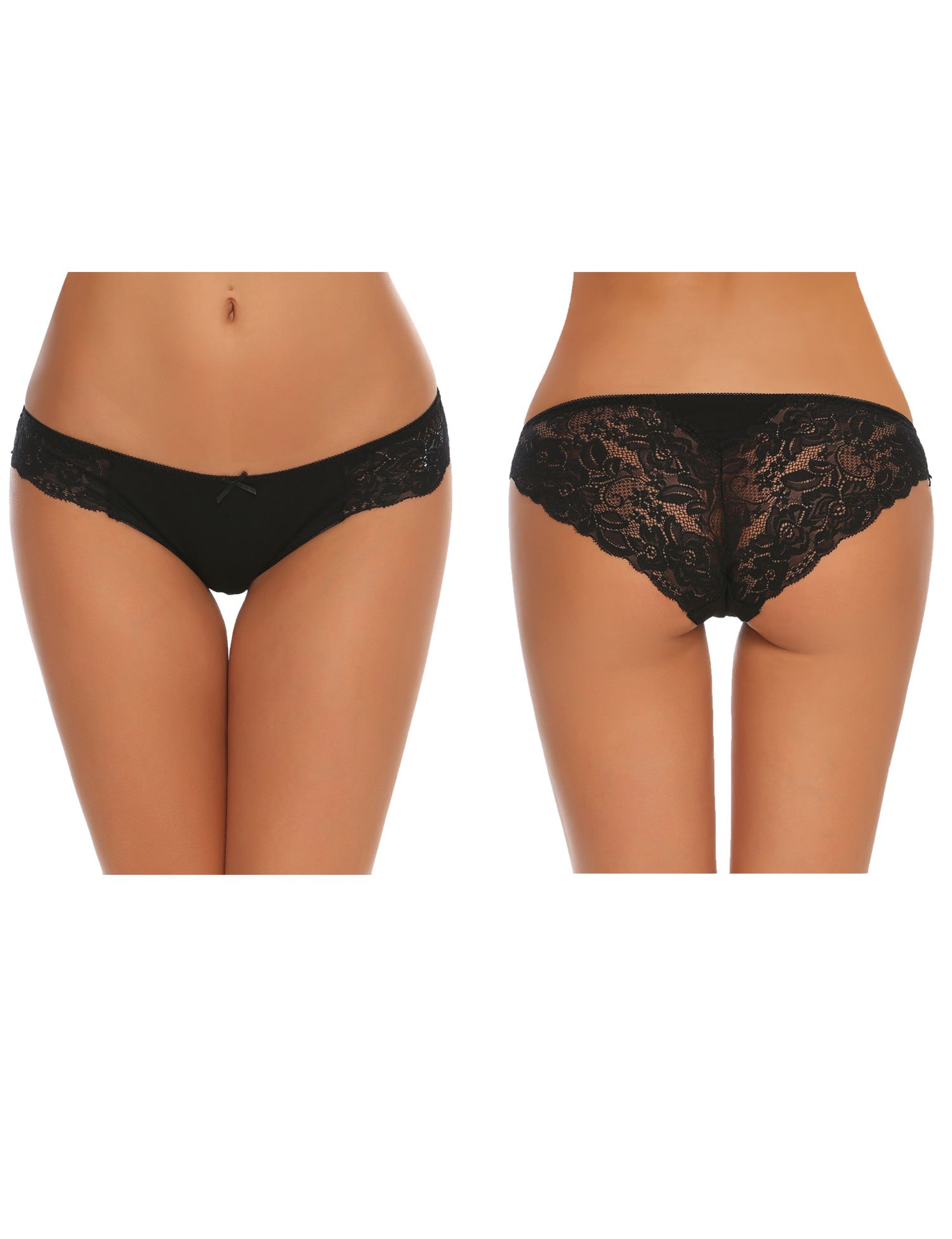 Ekouaer Womens Underwear Low Rise Cotton Lace Panties Brief 3 in 1 Pack