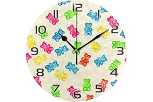CZXW Colorful Gummy Bears Wall Clock 10 Inch Round Wall Clocks Silent Non Ticking Battery Operated for Living Room Bedroom Vi