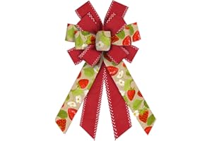 ABTOLS Large Strawberry Bows for Wreath, Red Dot Wreath Bows White Floral Bows for Front Door, Spring Fruit Burlap Ornament Tree Topper Bows for Spring Indoor Outdoor Decor