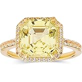 Fine Color Jewels Canary Yellow Sapphire Asscher Cut Halo Ring Created Yellow Sapphire Gemstone Statement Ring 18K Yellow Gold Plated Sterling Silver Ring Jewelry Gift for Her in Sizes 5 6 7 8