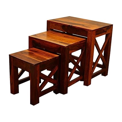 Monika Wood Furniture Sheesham Wood Nesting Table Set For Home