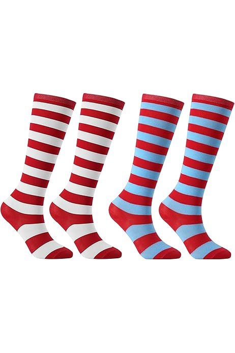 Amazon.com: 4 Pairs Christmas Candy Cane Socks Set - Red and White 