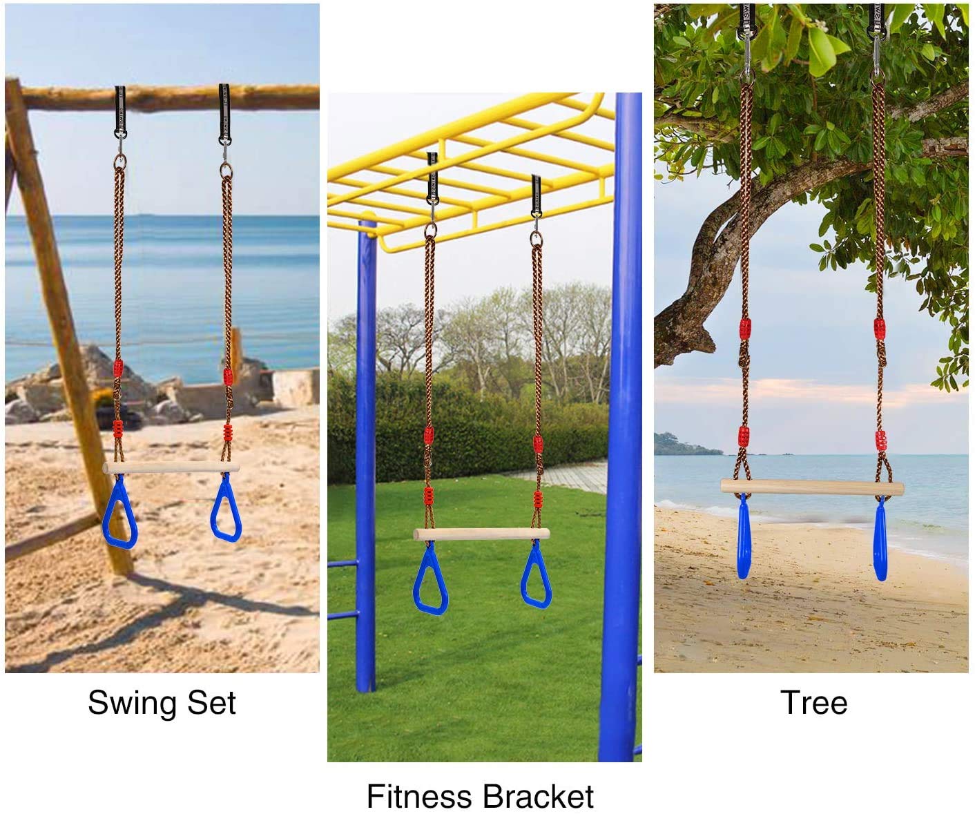 RedSwing Trapeze Swing Bar Rings, Trapeze Bar for Kids with Adjustable Rope, Locking Straps, Outdoor Swing Set Playground Accessories, Blue