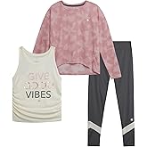 RBX Girls Active Pants Set - 3 Piece Everyday Long Sleeve Graphic Tee, Matching Tank Top and Leggings for Girls (Sizes: 7-16)