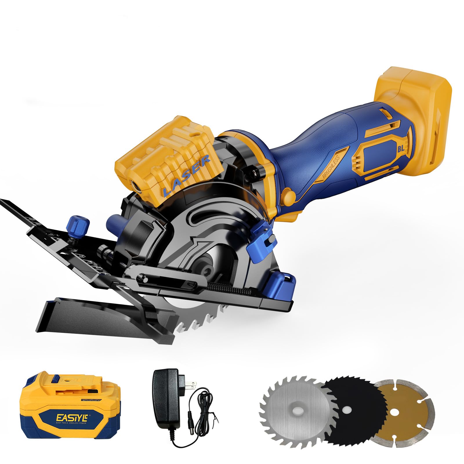 Photo 1 of Mini Circular Saw Compatible with DeWalt 20V Max Battery,3-1/2" Brushless Cordless Round Saw Kit w/4Ah Battery & 1.5A Charger,Laser Guide,3200 RPM,Ideal for Wood,PVC,Metal
