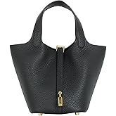 Lafillmiss Genuine Leather Bucket Bag for Women Handheld tote bag with metal clasp, bohemian-style market tote bag