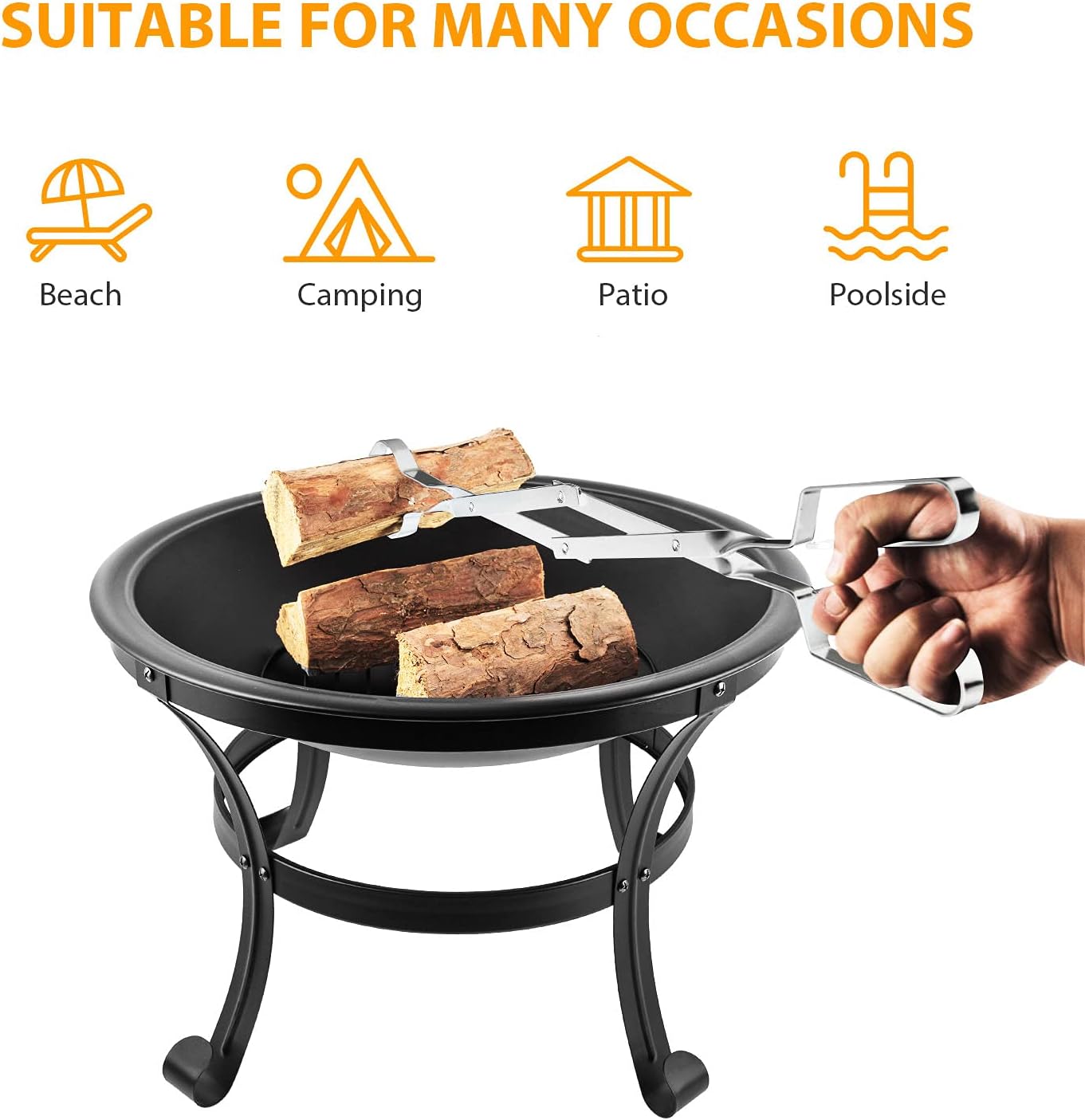 Outdoor 22 Inch Fire Pit Fireplace Steel Burning Patio Bonfire Bowl BBQ Grill Firepit with Spark Screen and Fireplace Poker for Backyard Garden Camping Bonfire Patio (22 Inch) : Garden & Outdoor