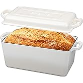 EDGING CASTING Enameled Cast Iron Dutch Oven, Oblong Bread Oven for Sourdough Bread Baking, Baking Pan, Dual Handles, Oven Safe, 4 Quart, White