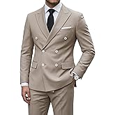 YND Men's 2 Piece Suit, Double Breasted Slim Fit Jacket Pants Set and Tie, Party Prom Dinner Wedding Blazer Tuxedo & Trousers
