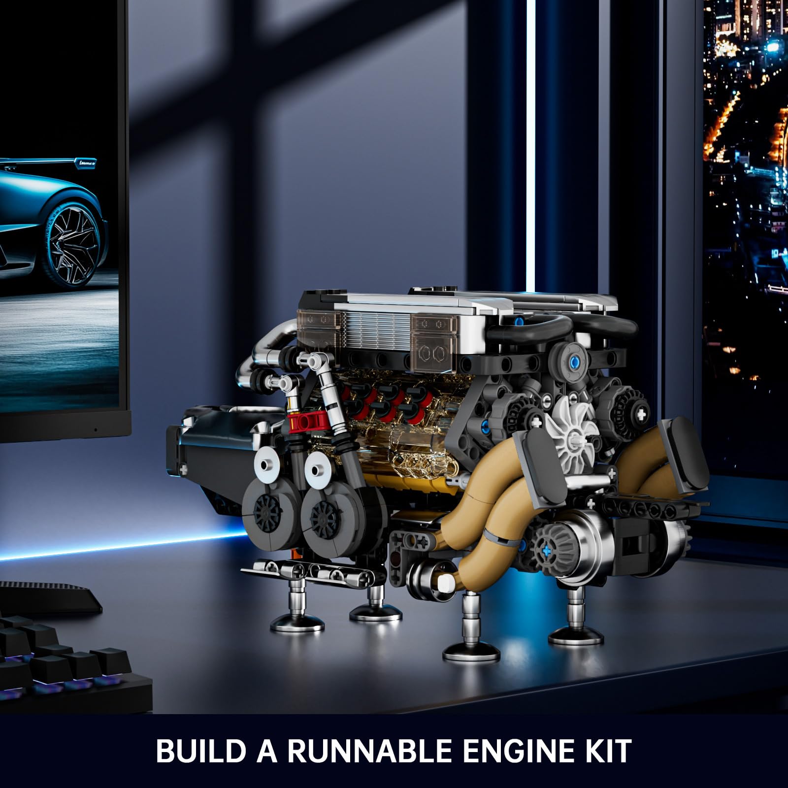 Mould King 10131 Technik W16 Motor Bausatz Bausteine Motor Modell Klemmbausteine Simulation Motors mit Vier Turbolader Engine kit für Erwachsene (952 Teile) 4