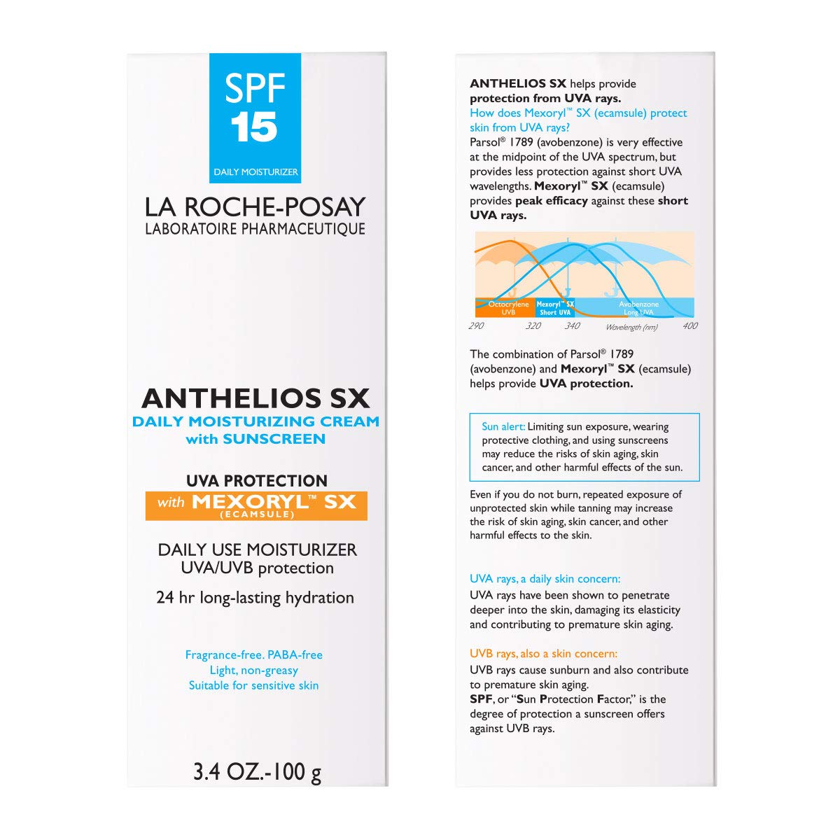 La Roche-Posay Anthelios SX Daily Face Moisturizer Cream with Sunscreen Broad Spectrum SPF 15, Oxybenzone Free Moistruzier with Mexoryl, 3.4 Fl. oz: Premium Beauty