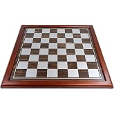 Ebros Gift Large 19" by 19" Faux Wood and Silver Silk Screened Checkered Squares Chess Board with Chocolate Wood Borders Gaming Board Strategy Game Collection