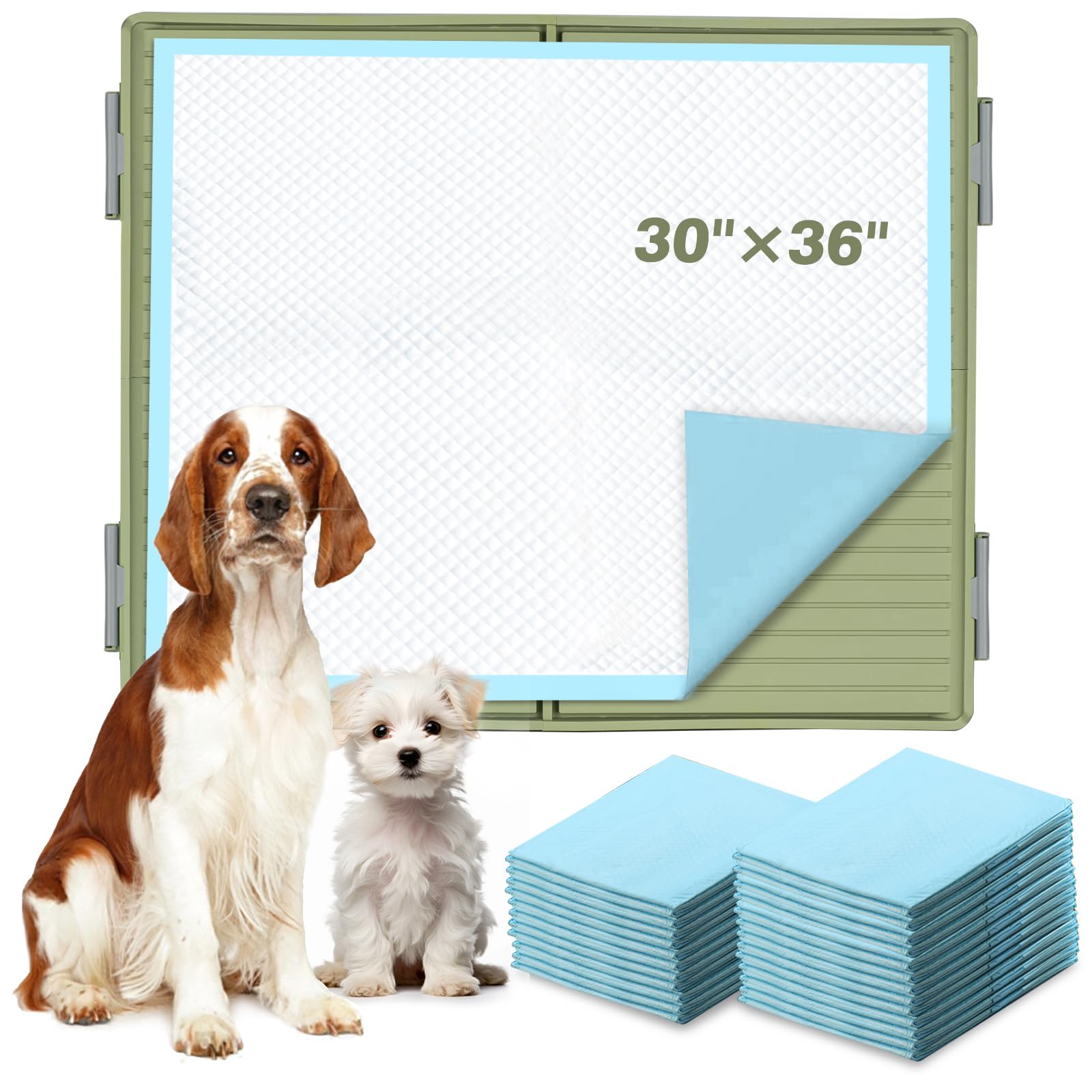 Photo 1 of FUSBUNTY Puppy Pads & Holder Set – Includes 20 Extra Large 30×36in Pee Pads, Anti-Slip Leak-Proof Pee Pad Holder with Secure Lock for Puppies & Large Dogs and All Breeds