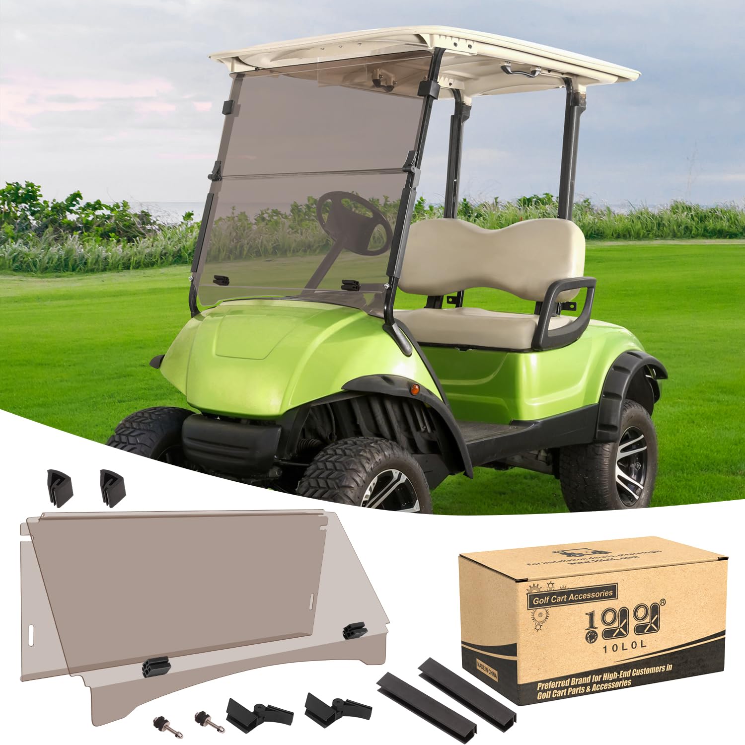 Photo 1 of 10L0L Tinted Windshield for Yamaha G29/Drive Golf Cart 2007-2016, 4MM Thicken, Foldable and Impact Resistant