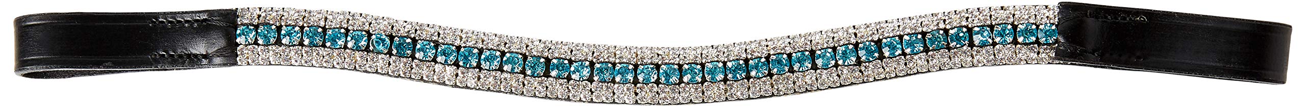 Cwell Equine BLING Dressage*Mega-Sparkly Leather Browband*5-Row Crystals*AQUA & CLEAR* BLACK F/C/P (FULL 16 ")