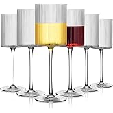 LUXULISH Ribbed Square Wine Glasses Set of 6, Vintage 13Oz White Red Wine Glass, Hand Blown Crystal Wine Glasses - Gifts for Women, Men, Wedding, Anniversary, Christmas, Birthday