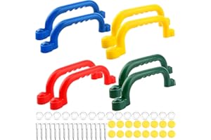 SGBETTER 8 Pieces Playground Safety Handles Safety Hand Grips Playset for Kids Indoor Outdoor Backyard Treehouse Climbing Frame (Green,Blue,Yellow,Red)