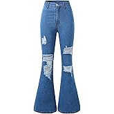 SHENHE Girl's Ripped Bell Bottom Zipper Jeans Distressed Flare Denim Pants