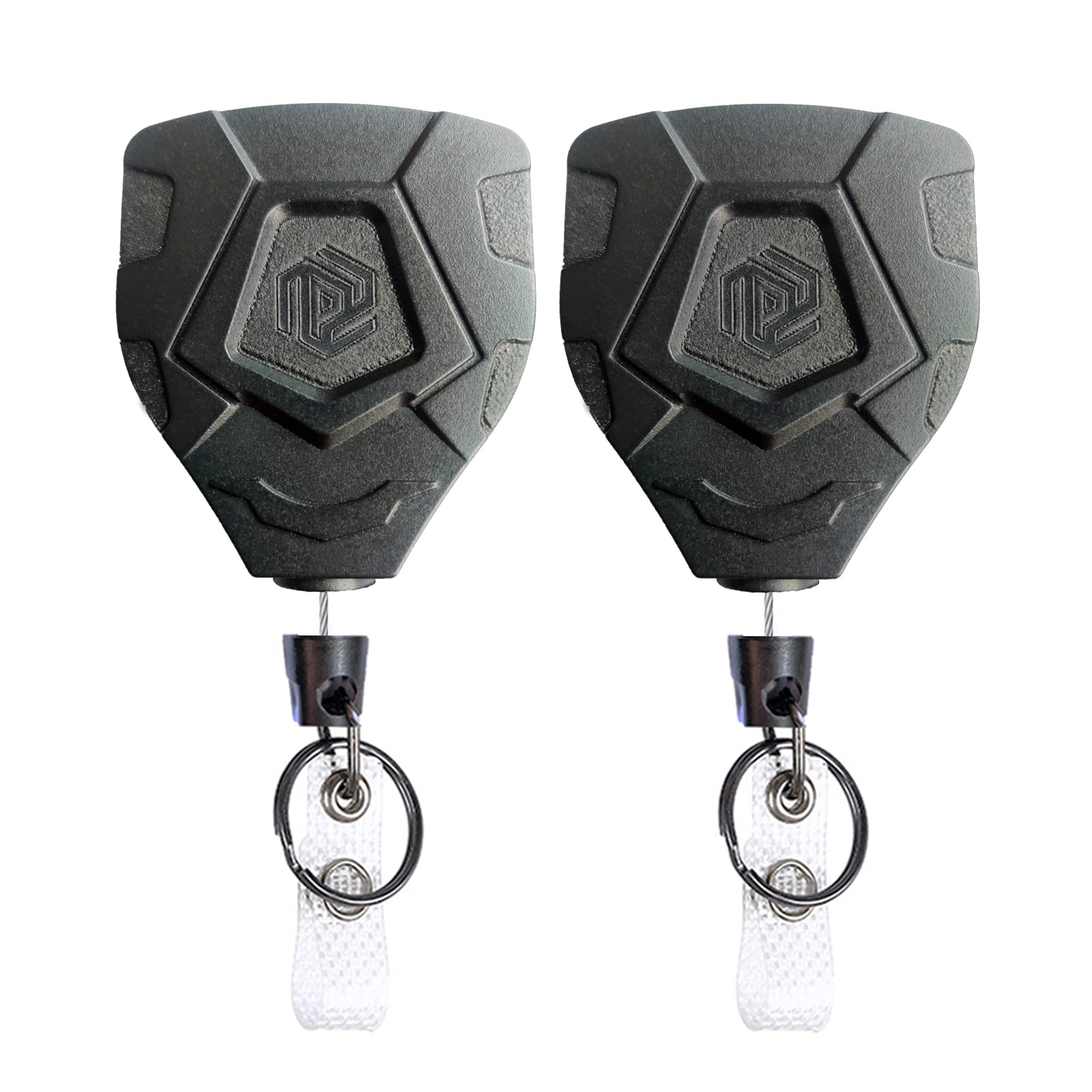 Pikioraz Pack of 2 Retractable Key Fobs, Heavy Duty Tactical ID Badge Holder, Extendable ID Reel for ID Badge Holder, Card Holder, Key Cards, Backpack (Black-B)