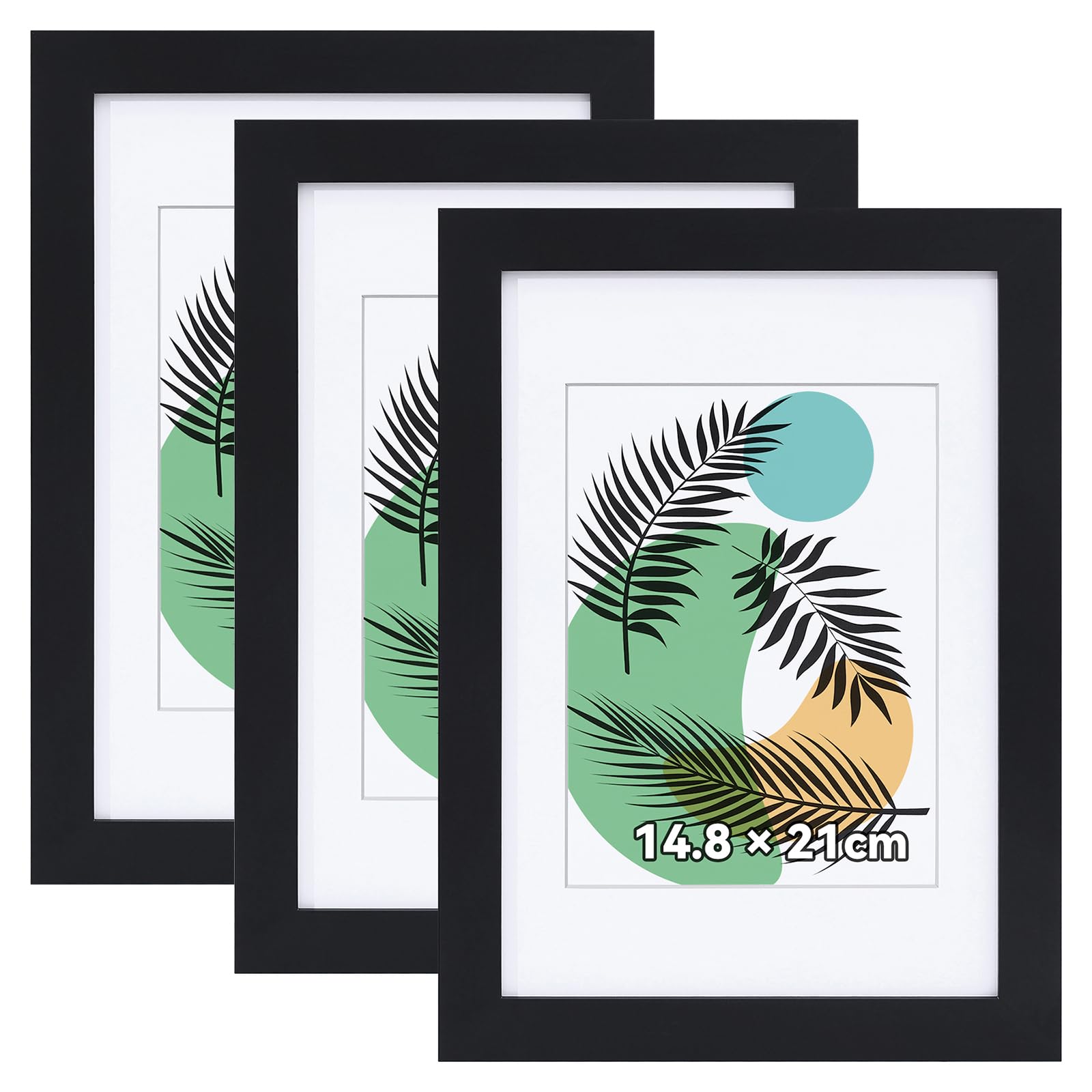 Homaxy A5 Picture Frames Photo Frame Wooden A5 Frame 14.8x21cm Poster Frames with Mount 10x15cm Set of 3, Black — image 1