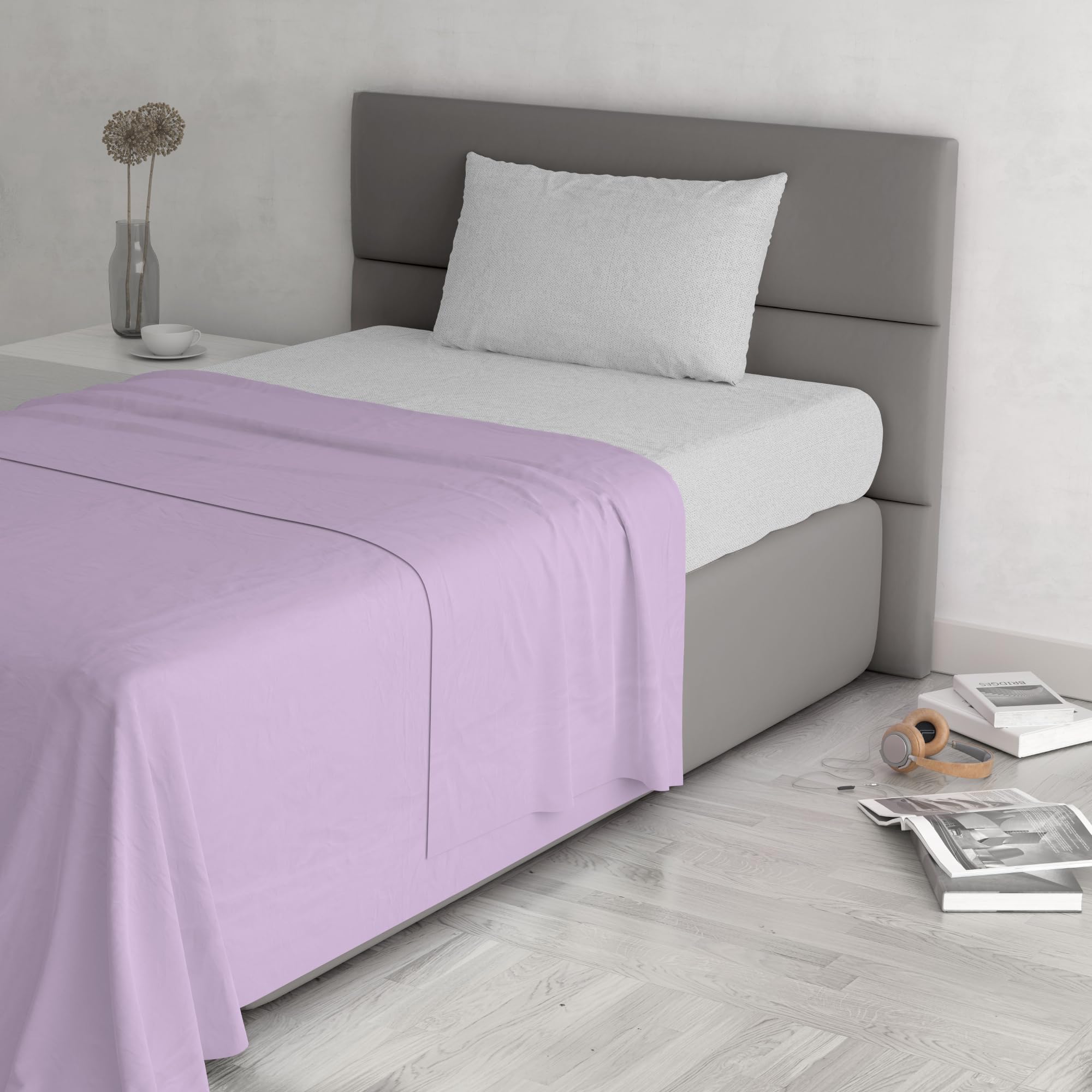 Trend Chic Bedding Set, 100% Cotton, Made in Italy, Single, Lilac