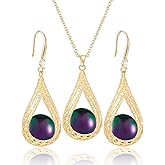 Qinpan Big Pearl Necklace and Earring Sets for Women Glod Plated Jewelry Set