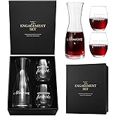AW BRIDAL Engagement Gifts for Couples Wine Glasses Set, 2026 Fiance Gifts for Women and Newly Wed, Wedding Gift for Bride and Groom, Wine Decanter Set for Engagement and Bridal Shower