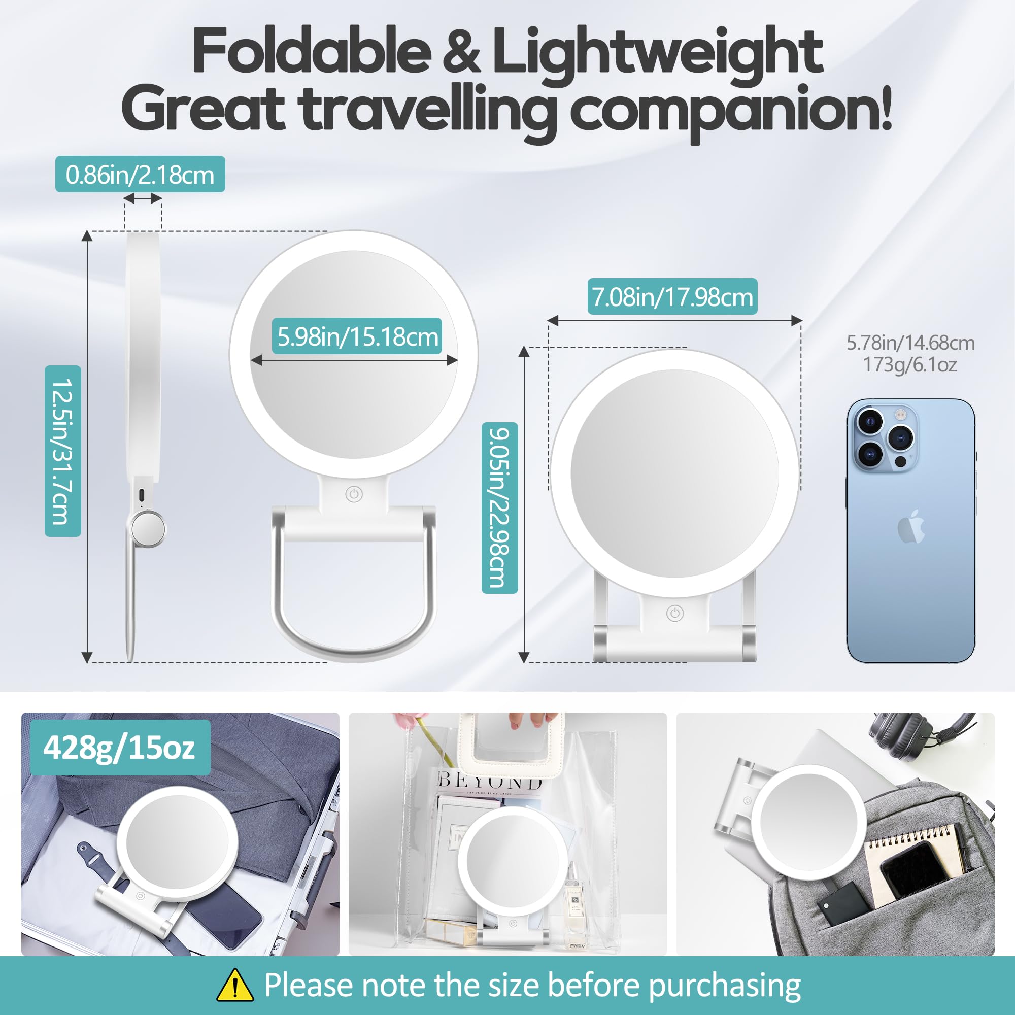 B Beauty Planet Magnifying Mirror with Light 30X, Double-Sided 1X/ 30X Magnifying Makeup Mirror with Tweezer, 2000mAh 3 Colour Modes with Adjustable Brightness,Foldable Travel Mirror(9