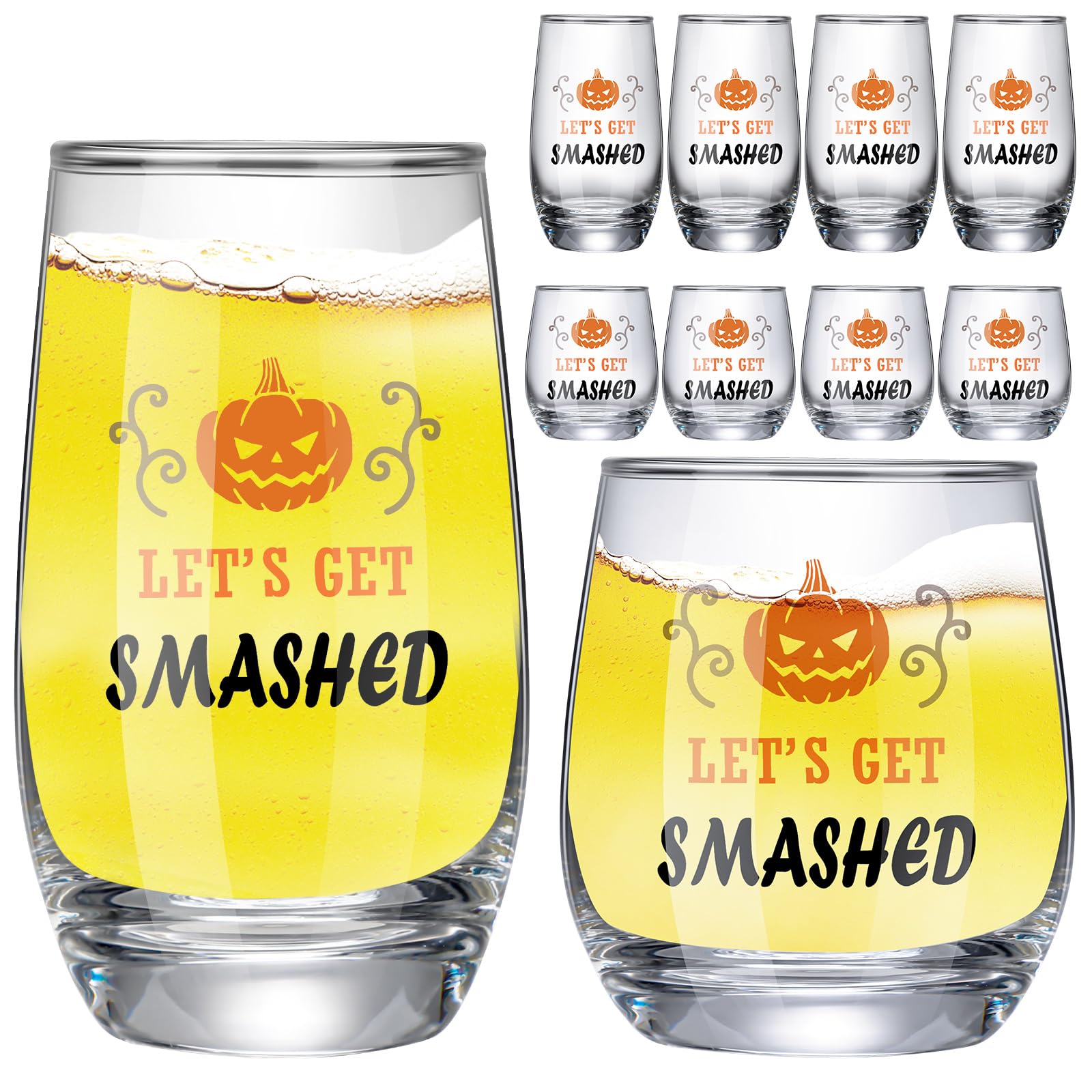 Photo 1 of Singhoow 8 Pcs Halloween Wine Glasses Halloween Party Drinking Cups 4 Glass Cups 16 oz & 4 Short Stemless Wine Glasses for Dinner Party