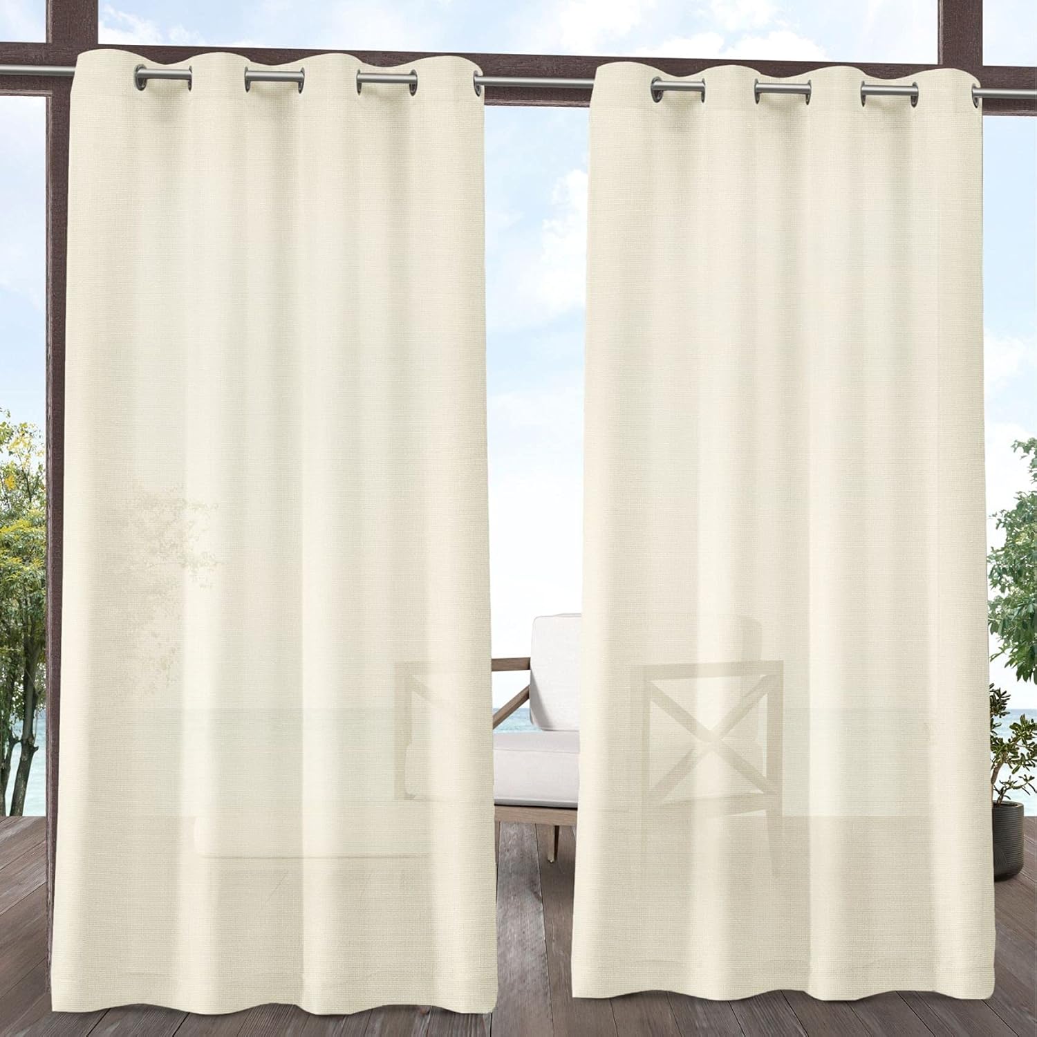 Outdoor Curtains - Exclusive Home Miami Semi-Sheer Textured Indoor/Outdoor Grommet Top Curtain Panel, 54