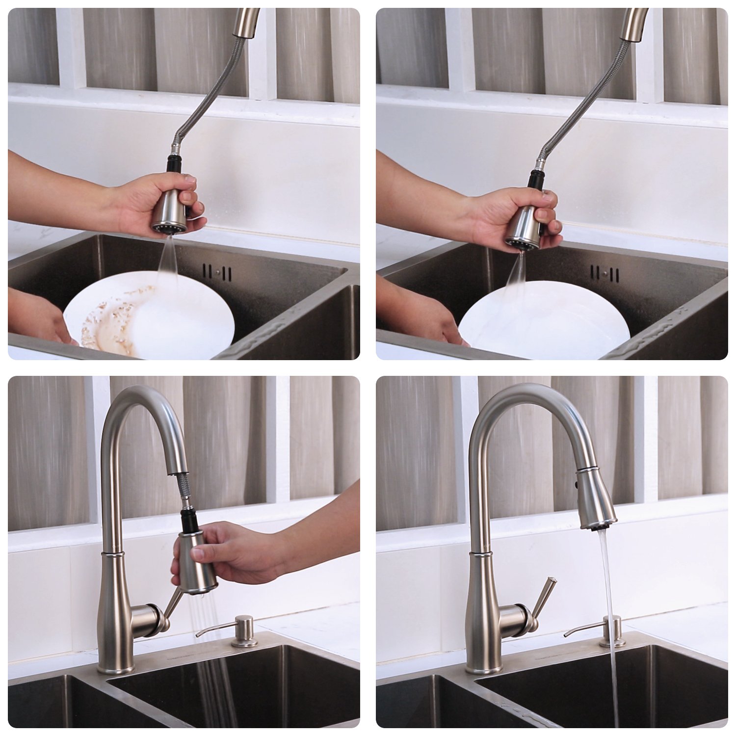 CLOFY Kitchen Sink Faucet - 3 Function Spray Single Handle High Arc Brushed Nickel Pull out Kitchen Faucet, Kitchen Sink Faucets with Pull down Sprayer