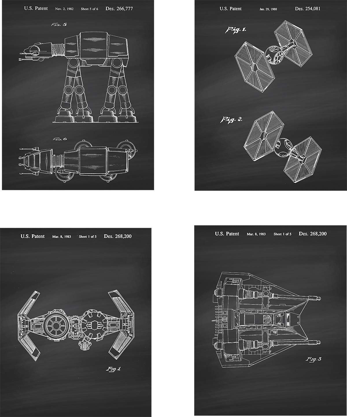Star Wars Patent Wall Art Prints - set of Four (8x10) Unframed - wall art decor for Star Wars fans