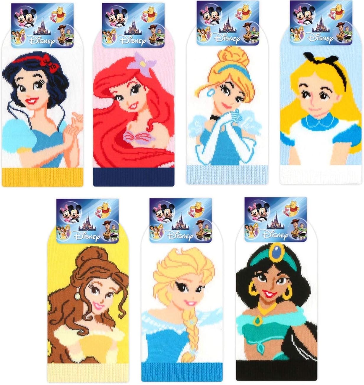 Amazon 7 足組 白雪姫 アリエル シンデレラ アリス ベル エルサ ジャスミン 通学 通園 靴下 キッズ ソックス 男の子 女の子 可愛い ソックス ベビー 幼児用 スニーカーソックス ソックス 通販