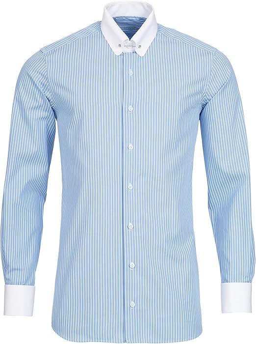 Schaeffer Hemd Modern Cut Streifen hellblau Piccadilly Kragen/Pin Collar weiß Amazon.de Bekleidung