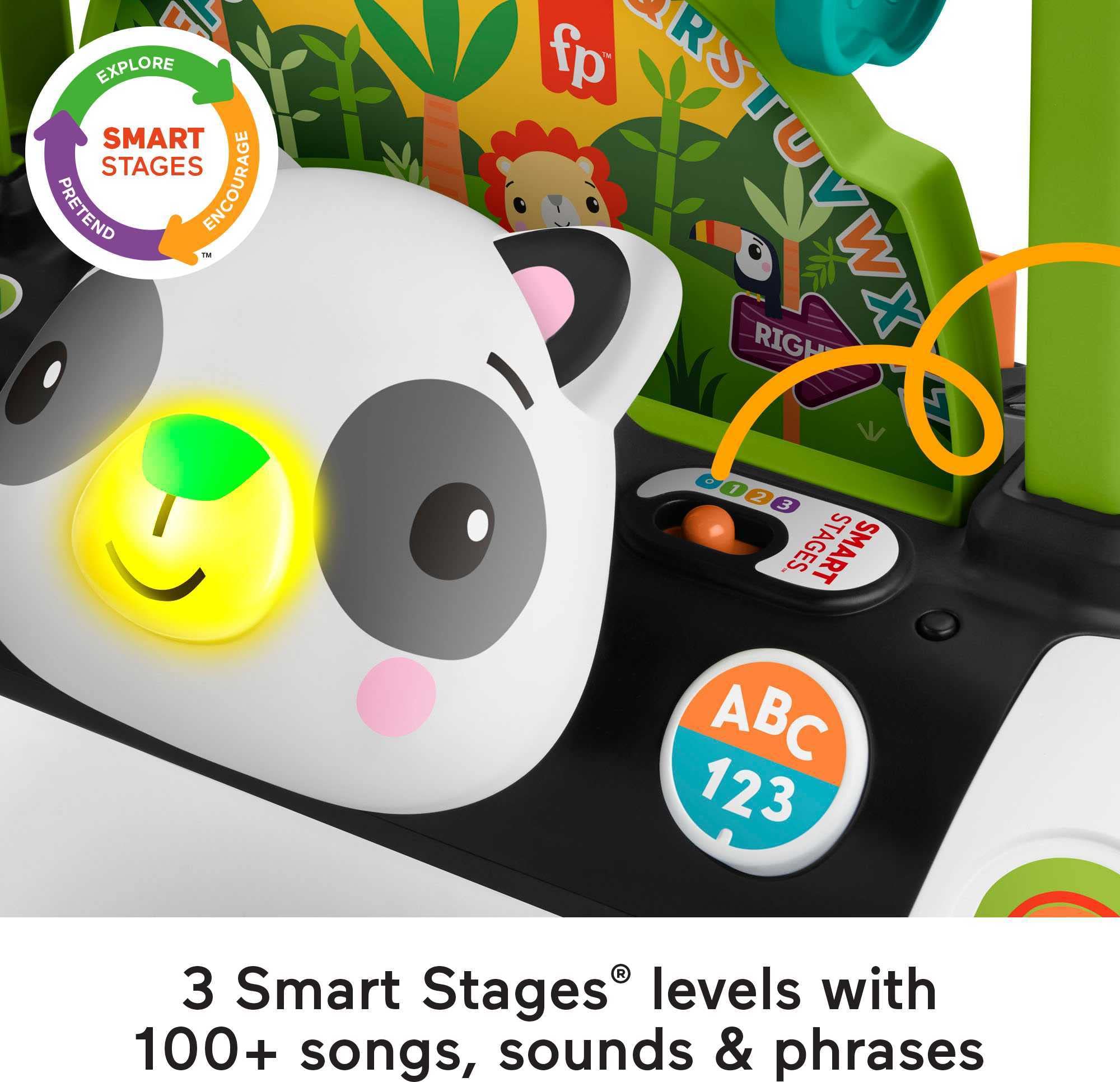 Fisher-Price Baby Push Toy 2-Sided Steady Speed Panda Walker Musical Learning Activity with 3 Blocks for Infants Ages 6+ Months