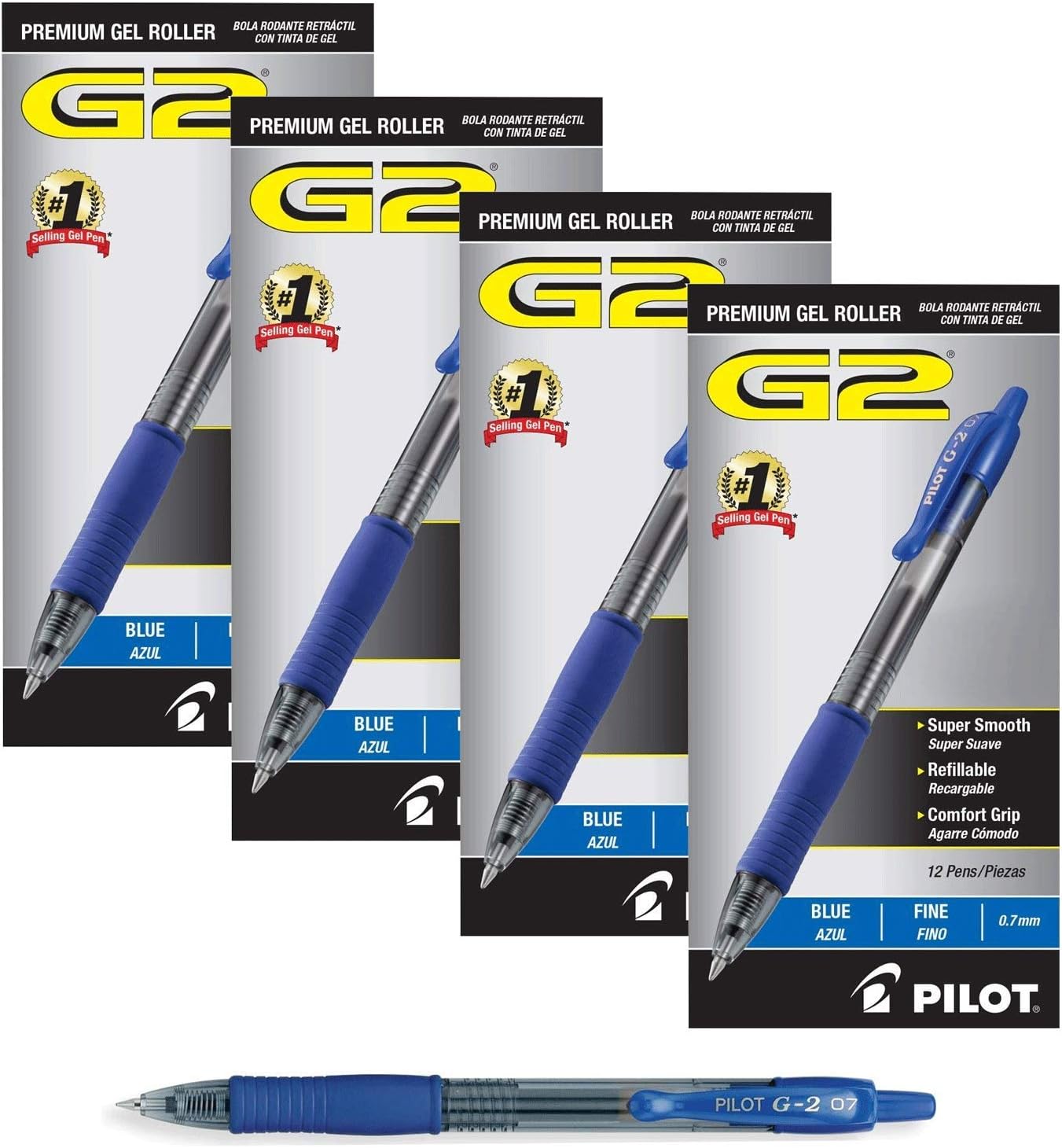 PILOT G2 Premium Refillable & Retractable Rolling Ball Gel Pens, Fine Point, Black Ink, (48-Pack, Blue): Office Products