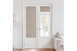 NICETOWN Linen 100% Blackout Door Curtain, No Drill Cordless Thermal Insulated Roman Shade for French Front Door, Adhesive To
