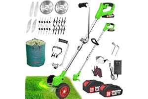 ASTARNING Electric Weed Wacker Cordless Eater, Battery Powered No String Grass Trimmer/Edger Lawn Tool/Brush Cutter with 2 21V/2Ah Battery Operated&5 Types Blade&Wheels, Lightweight Weed Trimmer for Garden Yard