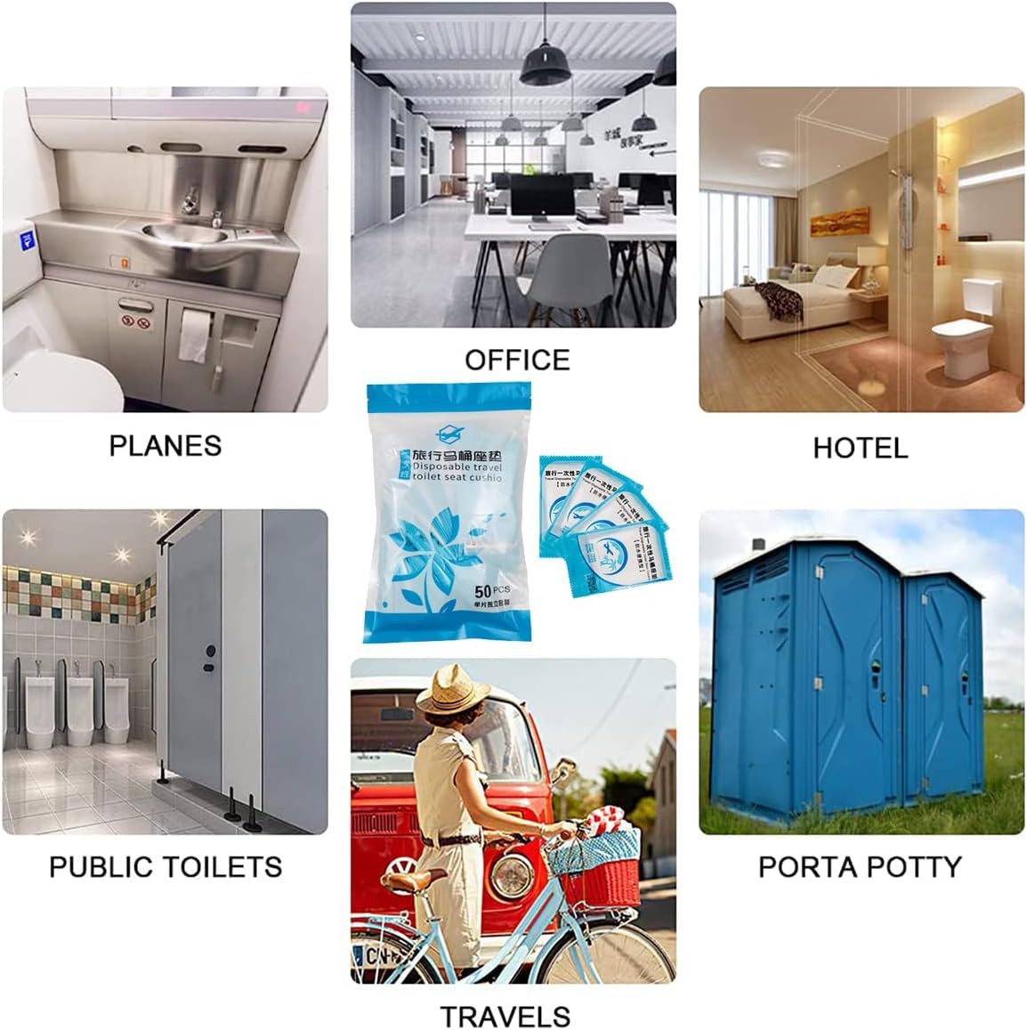 Luckyrao 50 PCS Travel Disposable Toilet Seat Cover Waterproof Portable WC Pad Toilet Mat For Baby Pregnant Mom,Independent Packing