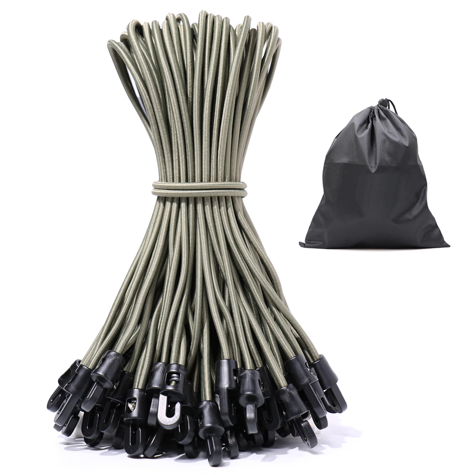JunGG Bungee Cords with Hooks 25 Pcs 10 Inch Elastic Bungee Ropes with Hooks - Short Tarpaulin Hooks - Small Bungee Rope